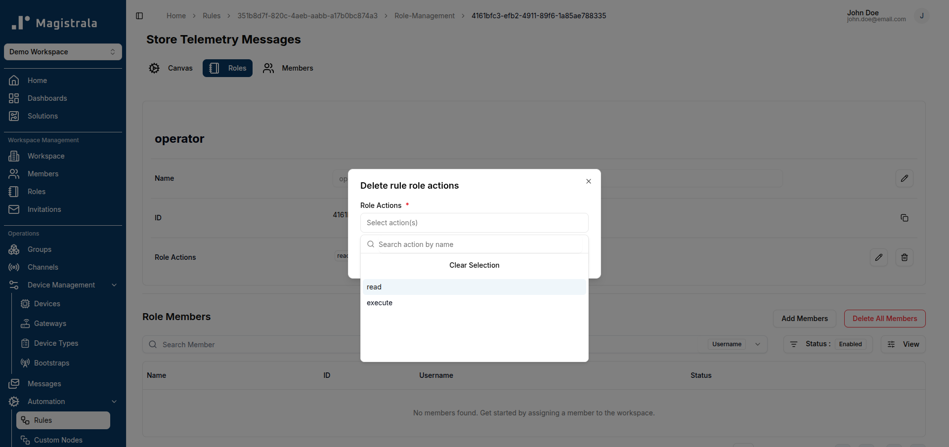 Delete role actions